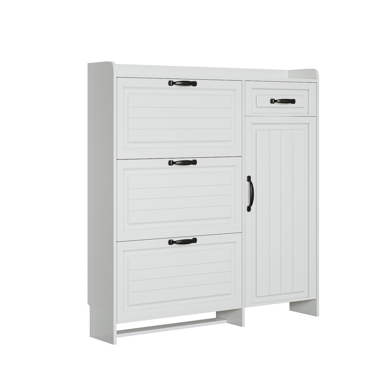 Armario para Zapatos de Color Blanco con 4 Puertas y 1 Cajón, Puerta de PVC con Forma, Amplio Espacio para Almacenamiento