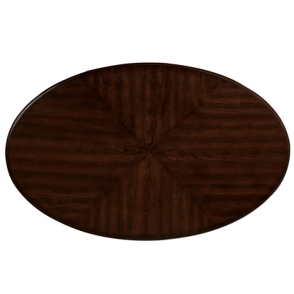 42'' Oval Wood Coffee Table For Living Room, 2-Tier Solid Wood Cocktail Table With Open Storage Shel