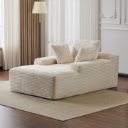 Silla Chaise Longue Sobredimensionada Sofá Nube Acogedor, Sofá Cama Abierto Moderno con Tapicería de Terciopelo Acanalado Mullido con 3 Cojines Decorativos y Reposabrazos Anchos para Sala de Estar, Sin Ensamblaje Requerido, Blanco