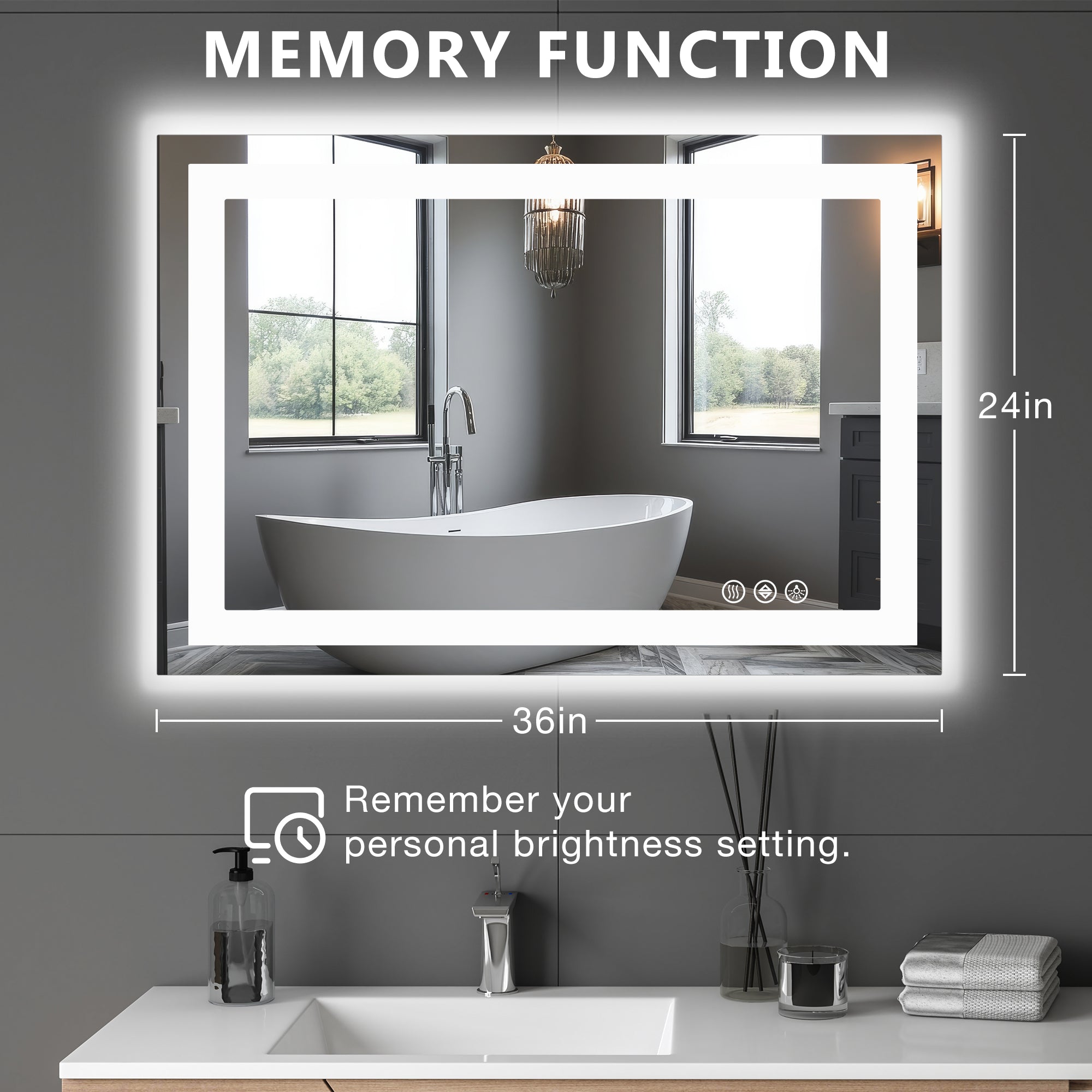 Espejo de baño LED antiempañante con fuente de luz dual y tres modos de iluminación