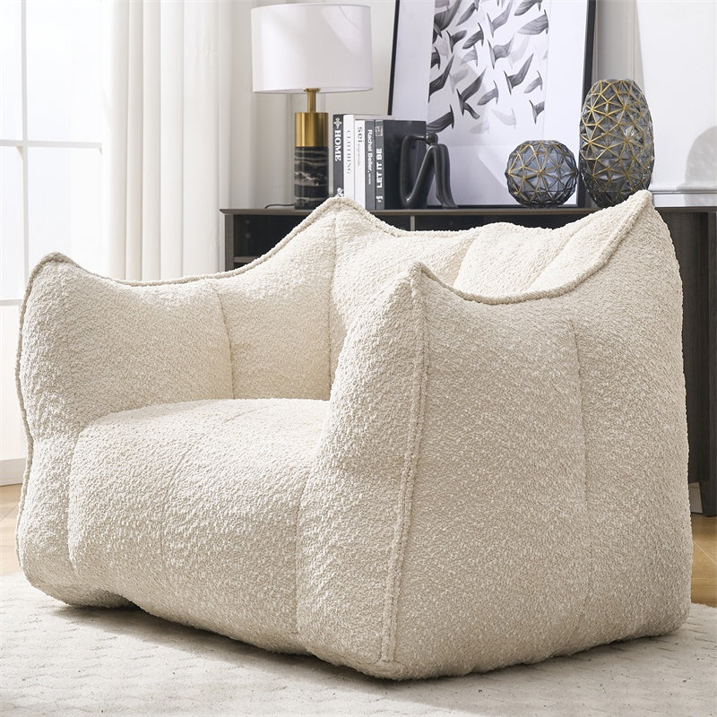 Sofá-Cama de Habichuelas de Peluche Comprimido - Relleno de Espuma de Alta Resiliencia, Silla de Salón de Boucle Ultra Suave para Una o Dos Personas, Asiento Acogedor para la Sala de Estar para Leer, Jugar y Relajarse, Ahorro de Espacio por Vacío