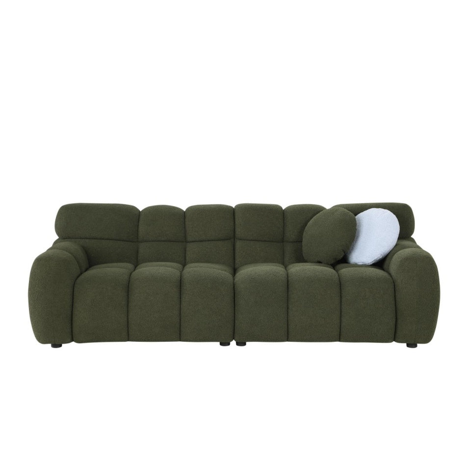 87.4 Length ,35.83inch Deepth ,human Body Structure For USA People, Marshmallow Sofa,boucle Sofa ,3 Seater, OLIVE GREEN BOUCLE