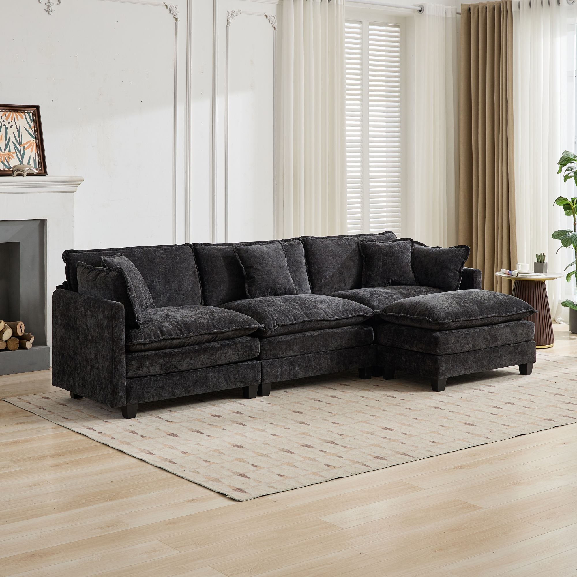 Sofá Nube Dos Asientos El Cojín en el Reposabrazos No Incluido, Sofá Seccional Moderno, para Apartamento, Cojín de Asiento Tapizado en Doble Capa Cómodo, Tela Chenille Transpirable, Negro, SW504ABK