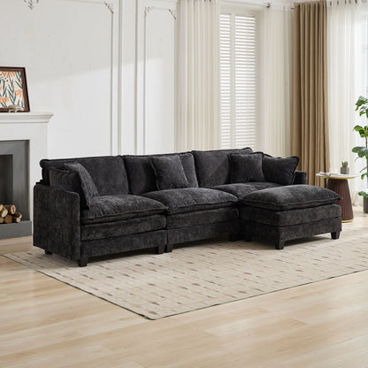Cloud Sofa Two Seats The Cushion On The Armrest Not Included, Modern Sectional Couch, For Apartment, Comfy Double Layer Upholstered Seat Cushion, Breathable Chenille Fabric, Black,SW504ABK