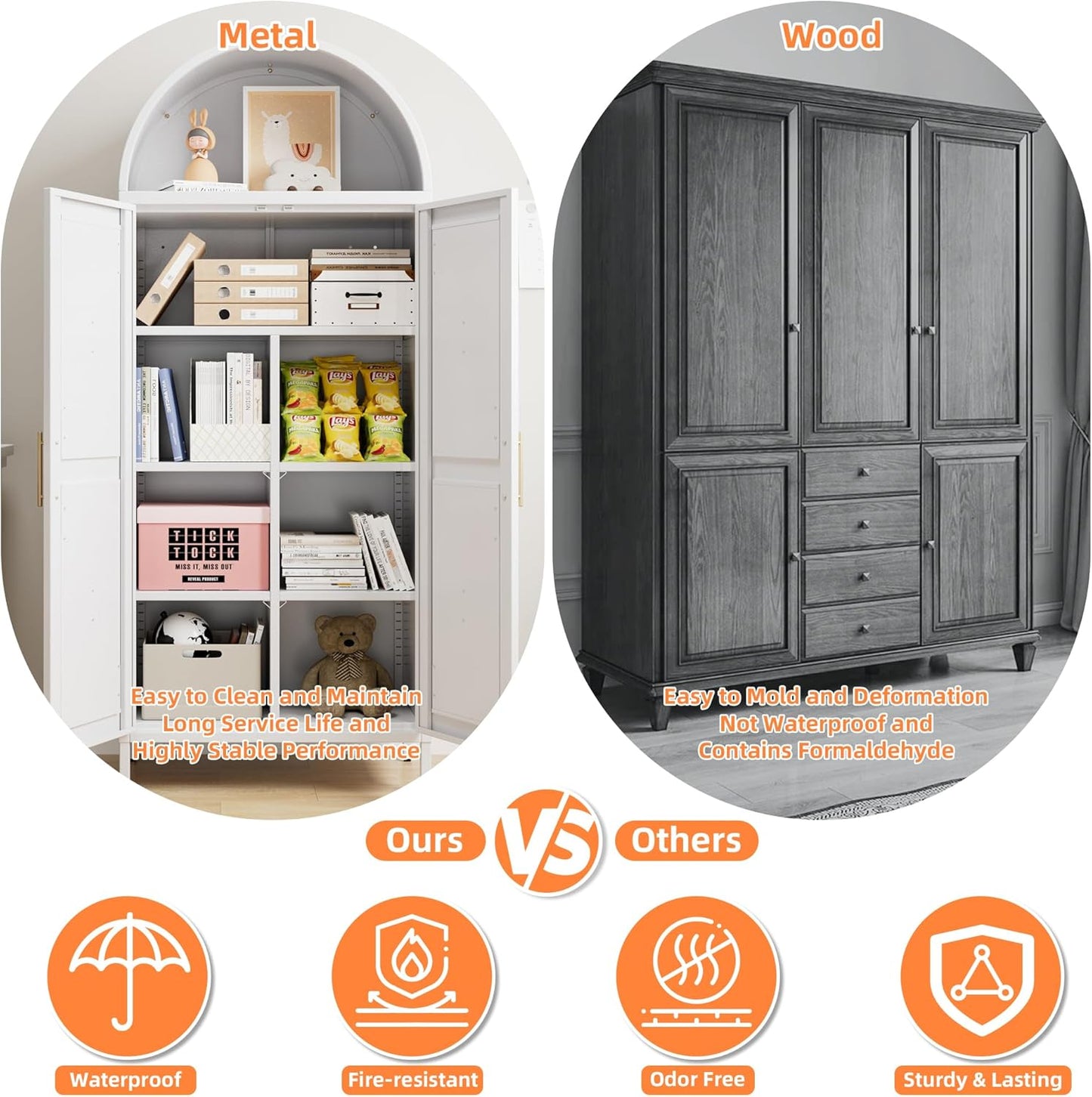 White Kitchen Pantry Cabinet, Arched Storage Cabinet With Doors And Adjustable Shelves, Tall Freestanding Cupboard For Laundry, Dining Room, Living Room, Bathroom