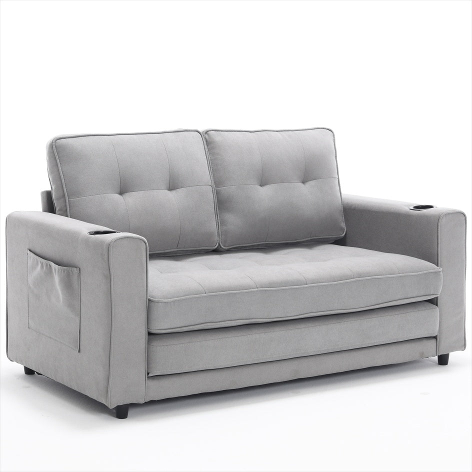 Sofá Futón Tapizado 3 en 1 Convertible en Cama, Loveseat Plegable con Tapizado y Cama Extensible con Colchón Extraíble