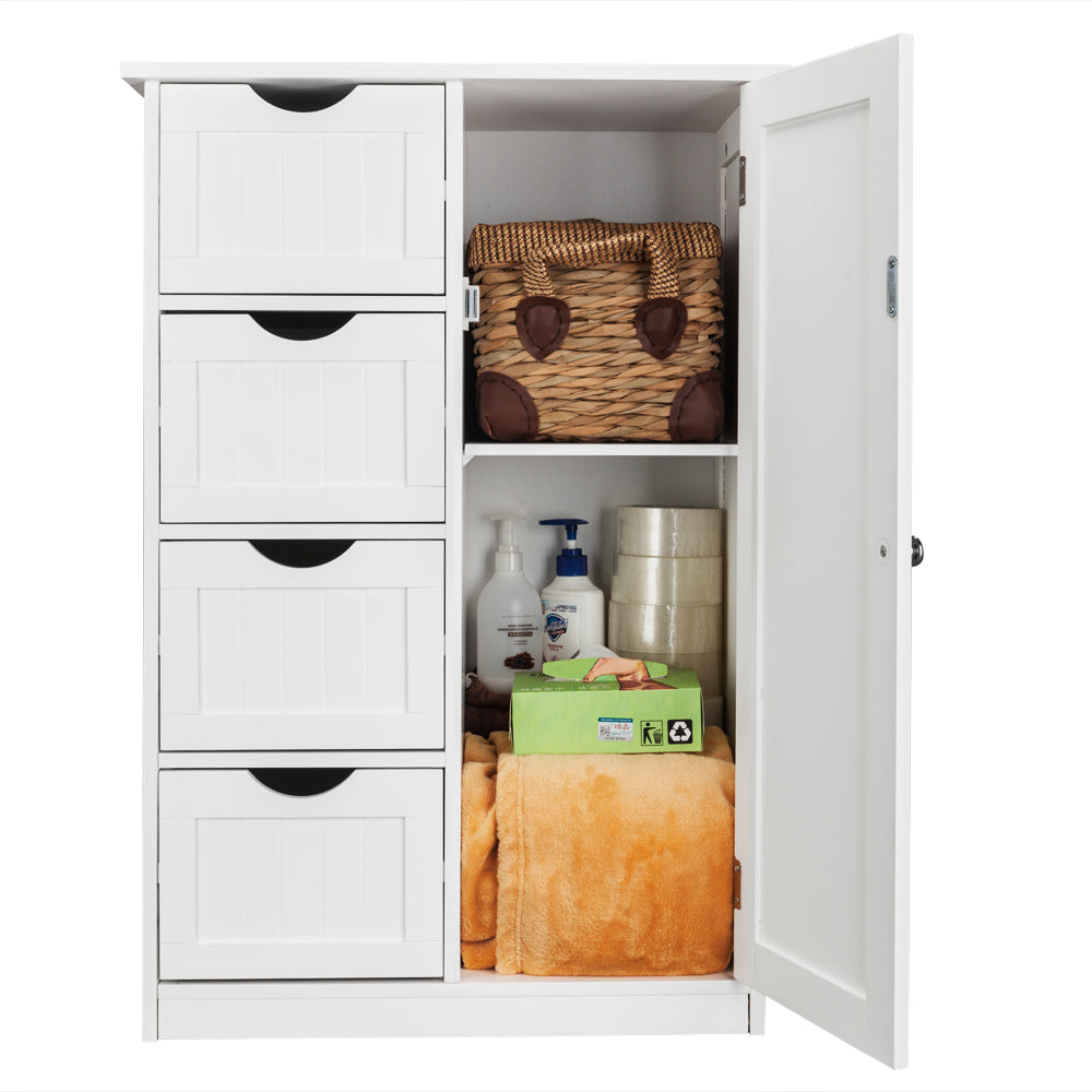 White Bathroom Storage Cabinet Four-Drawer Design