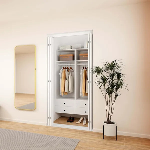 Sistema Organizador de Armario con Cajones, Organizadores y Almacenamiento para Armario Empotrado, Armario con Estanterías para Armario, Perchas de Ropa de Madera DIY para Colgar Ropa (47" A X 16" P X 71" Al)