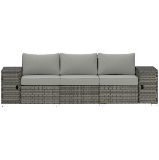 Grey Woven Outdoor Sofa Hidden Storage Armrests