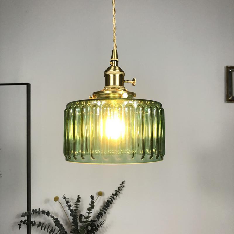 Green Glass Brass Multi-Head Chandelier