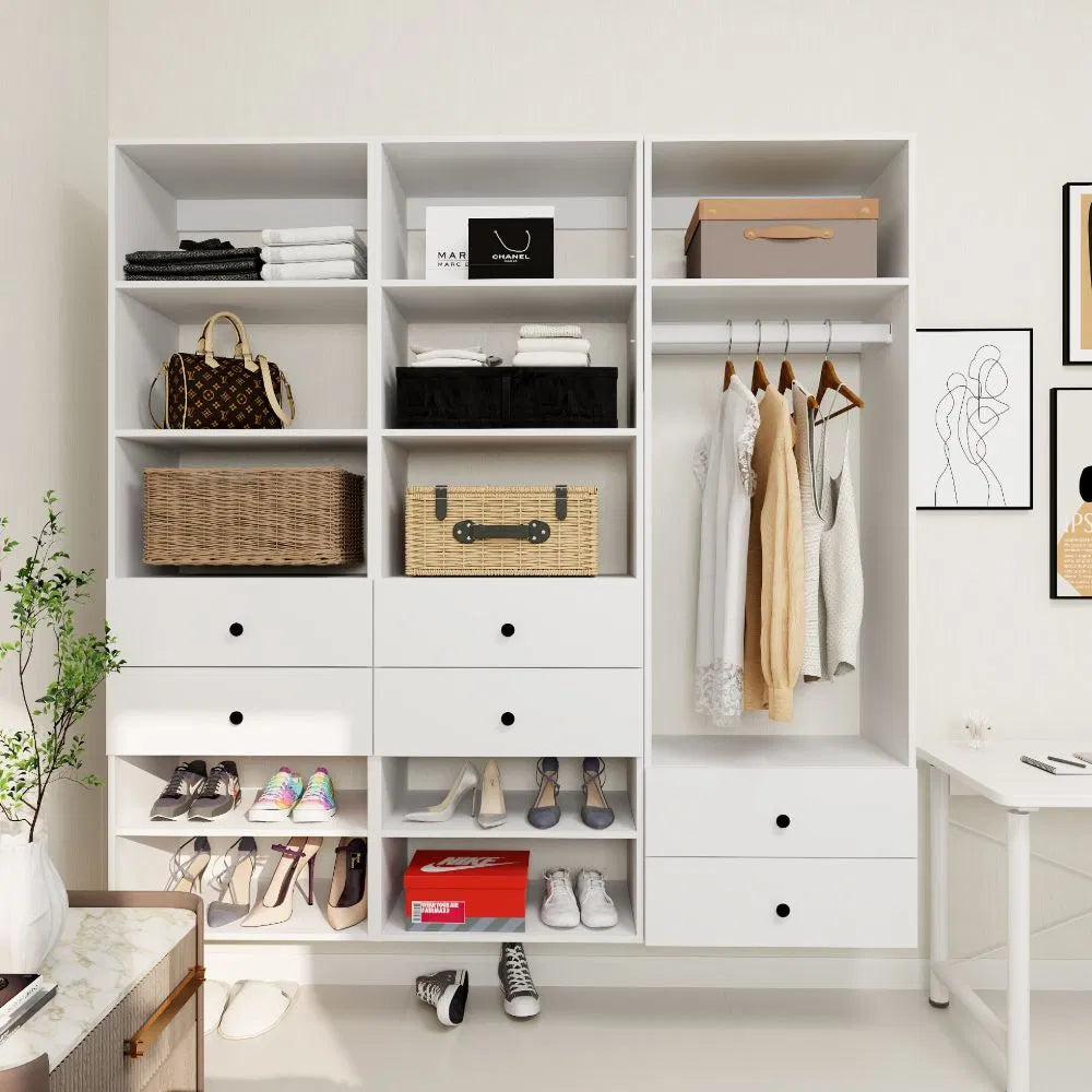 Livelylodge Modular Wardrobe Closet - Freestanding White Closet With Spacious Storage Shelves And Hanging Rods 70.86"W X 16.04"D X 70.86"H