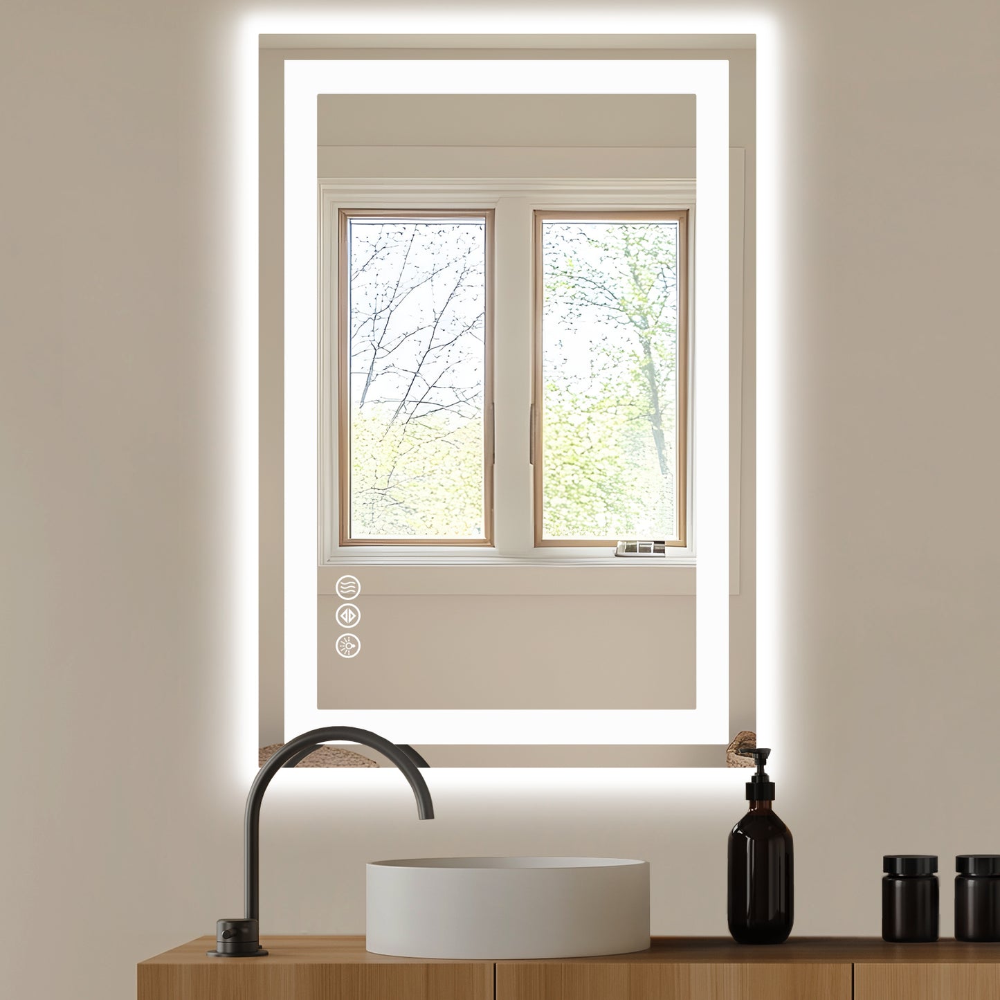 Anti-fog LED Bathroom Mirror With Dual Light Source And Three Lighting Modes