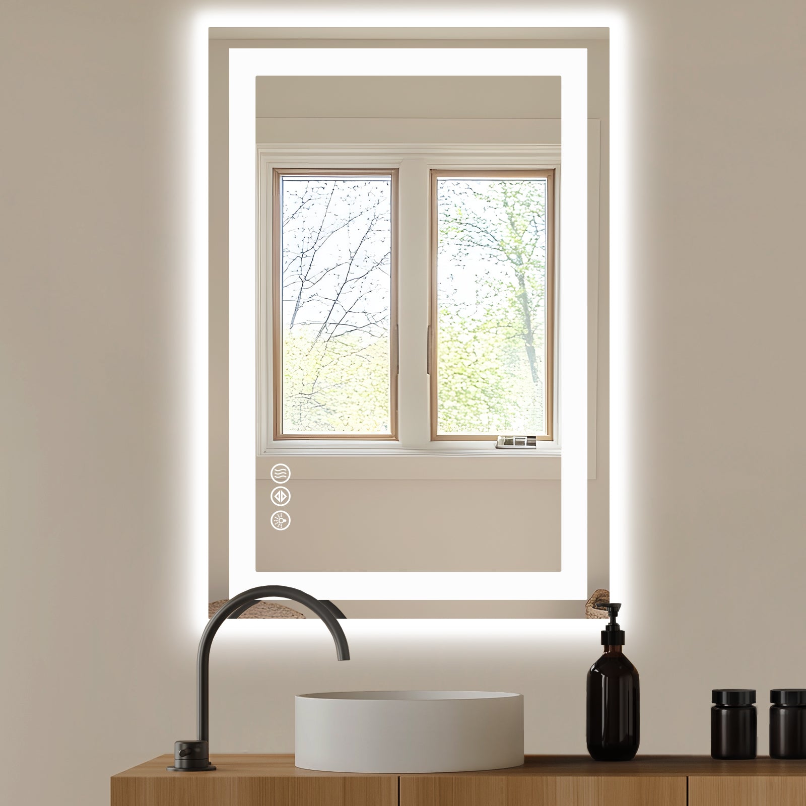 Espejo de baño LED antiempañante con fuente de luz dual y tres modos de iluminación
