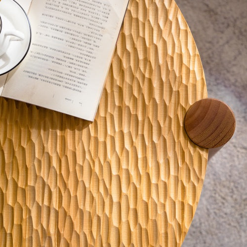 Mesa de Centro Redonda de Madera Maciza para Sala de Estar, Mesa de Centro Redonda de 2 Niveles con Estante de Almacenamiento, Mesa de Centro de Estilo Moderno de Mediados de Siglo, Espacio Pequeño en el Hogar, Ensamblaje Fácil
