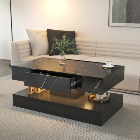 Mesa de café LED de 6.93 pulgadas de alto, Mesa de café moderna para sala de estar, Mesas para sala de estar, Mueble grande para sala de estar, Luces LED