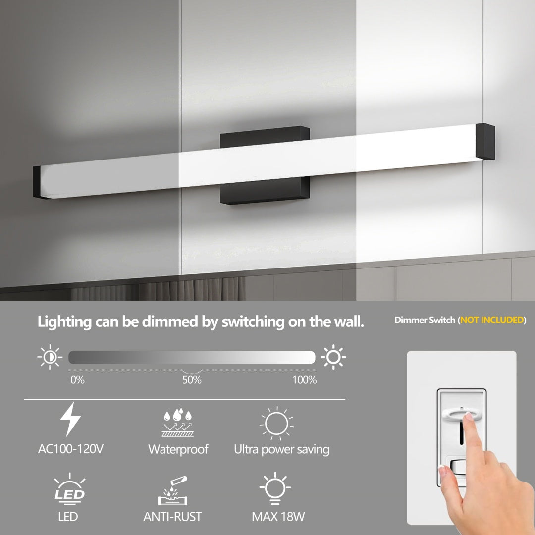 Luz para Tocador de Baño Negro - 33 Pulgadas Luces Modernas para Tocador de Baño - 18W Luces LED para Baño Sobre el Espejo Luz Blanca Fría 6000K