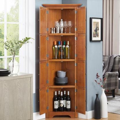 4-Tier 72 Corner Kitchen Pantry Storage Cabinet With 8 Doors Tall Storage Cabinet, Corner Cabinet And Adjustable Shelves, Home Farmhouse Bookshelf Cabinet For Bathroom, Living Room, Kitchen OAK