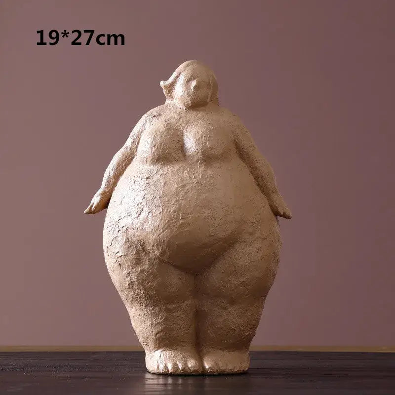 Beige textured resin sculpture of a stylized curvaceous dreaming yoga women figure for living room decorbites decor