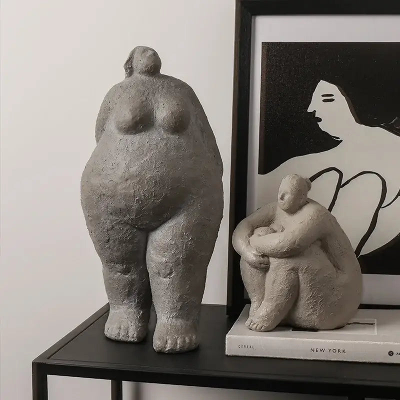 Gray textured ceramic yoga women figure with rounded form for earthy textured dreaming yoga living room decorbites decor