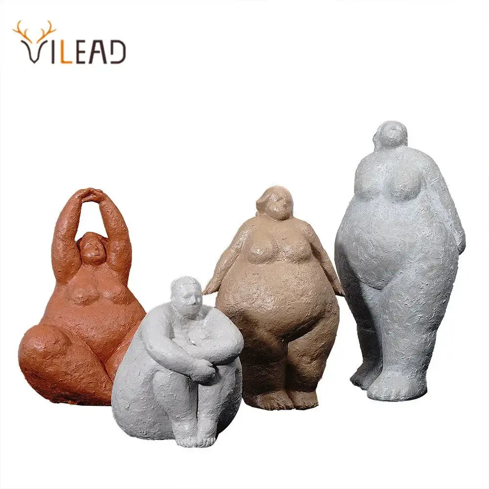 Set of four earthy toned textured resin dreaming yoga women figurines with diverse body types for living room decorbites