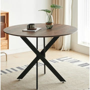 42.1MESA DE COMEDOR DE COLOR NEGRO Y MADERA Estilo Medio Siglo para 4-6 Personas con Tapa Redonda de MDF, Mesa de Comedor con Pedestal, Mesa Auxiliar, Mesa de Café de Ocio con Patas Cruzadas