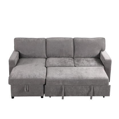 Upholstery Sleeper GREY Sectional Sofa With Storage Space, USB Port, 2 Cup Holders On Back Cushions