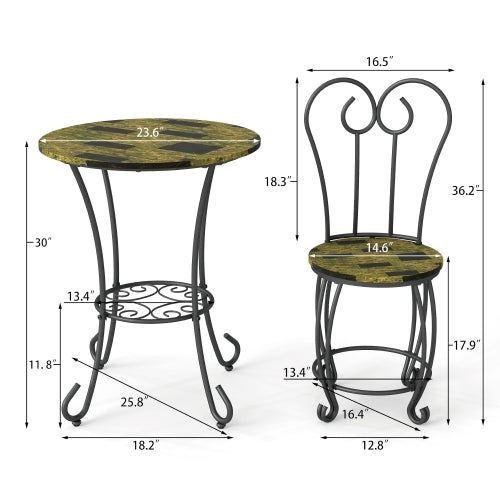 Conjunto de Mesa de Café de 3 Piezas en Estilo Moderno: Mesa de Café Redonda con 2 Sillas con Respaldo Redondo