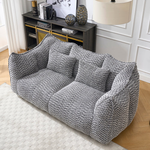 Compressed Plush Bean Bag Sofa Couch- High-Resilience Foam Filled, Ultra-Soft Boucle Lounge Chair For One Or Two People, Cozy Living Room Seating For Reading, Gaming & Relaxing, Space-Saving Vacuum