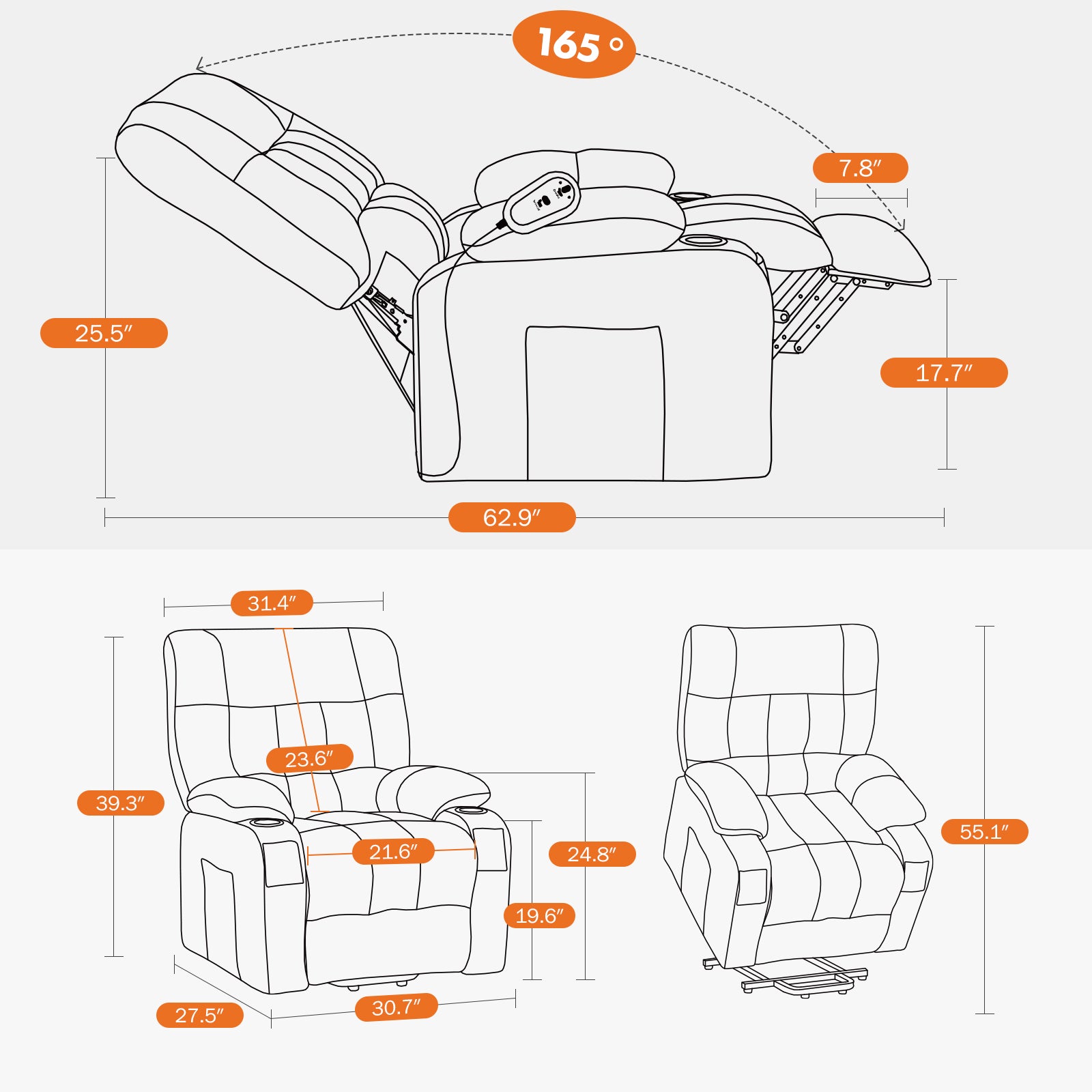Brown Reclining Sofa