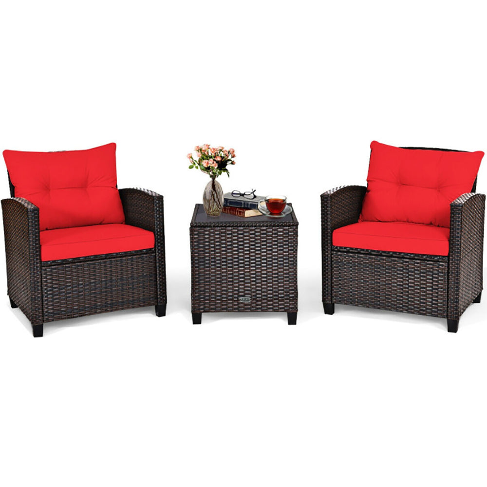 3 Pieces Rattan Patio Furniture Set With Washable Cushion