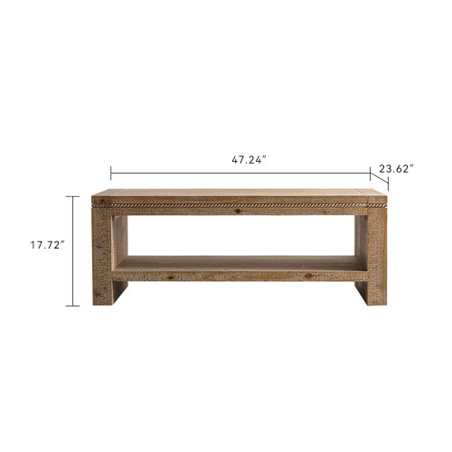 Mesa de Centro Rectangular de Madera Maciza para Sala de Estar, Mesa de Centro Rústica Grande de 2 Niveles con Estante de Almacenamiento, para Oficina y Apartamento, Ensamblaje Fácil