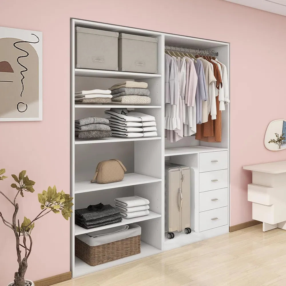 White Modular Closet System With Integrated Drawers