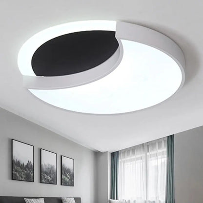 DecorBites™ Eclipse Modern Black & White Ceiling Lamp - Metal Acrylic LED Flush Light for Kindergarten