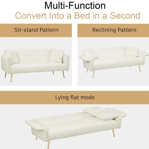 70.1 Sofá Cama Futón, Sofá Cama Doble Convertible con Reposabrazos Plegables para Salones y Espacios Pequeños