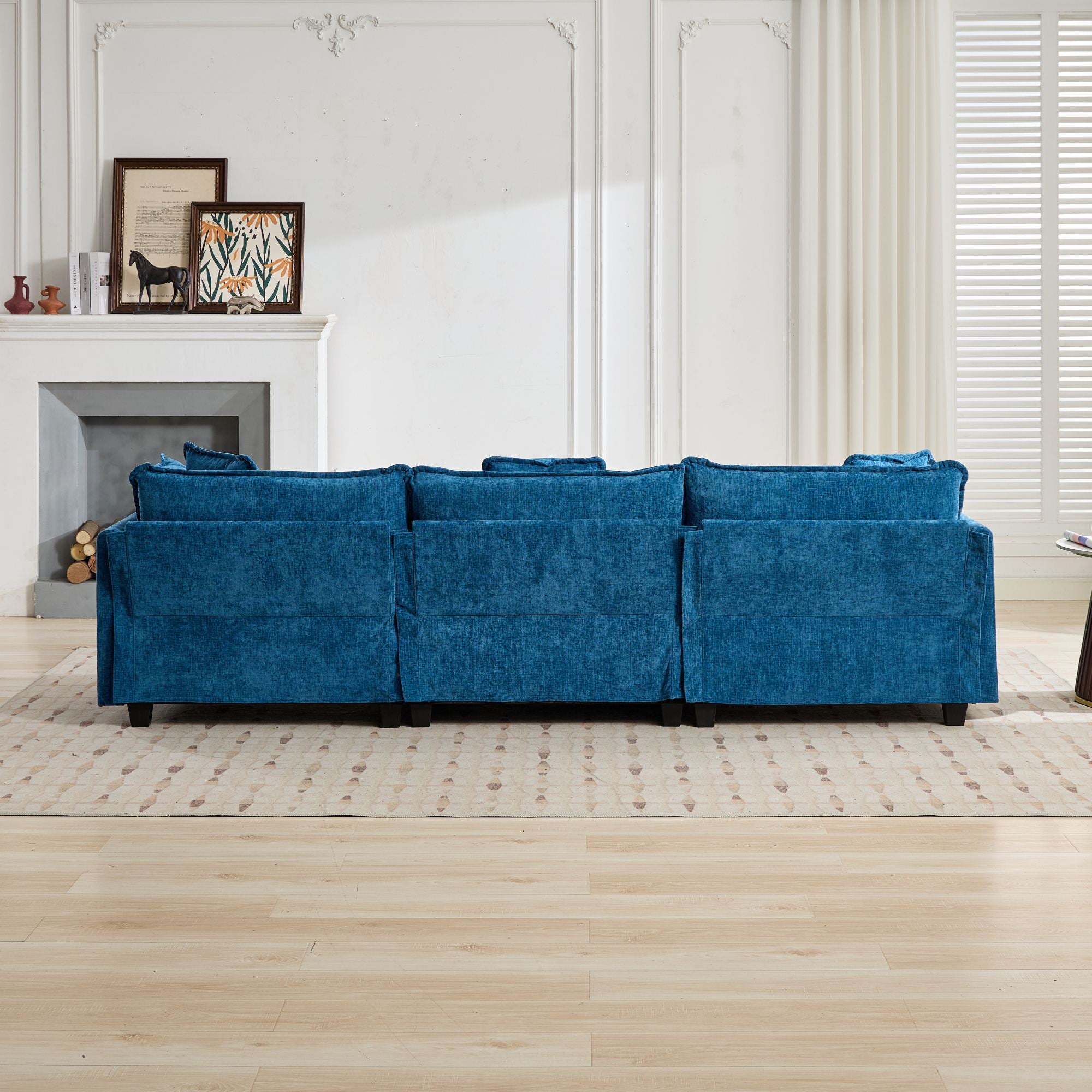 Blue Chenille Double Sofa