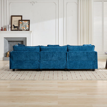 Cloud Sofa Two Seats The Cushion On The Armrest Not Included, Modern Sectional Couch, For Apartment, Comfy Double Layer Upholstered Seat Cushion, Breathable Chenille Fabric, Blue