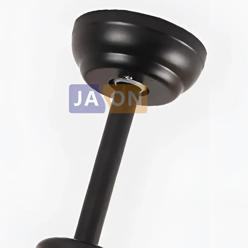 Black matte-finished ceiling fan mount with cylindrical base for edison loft white and wood ceiling fan with led light