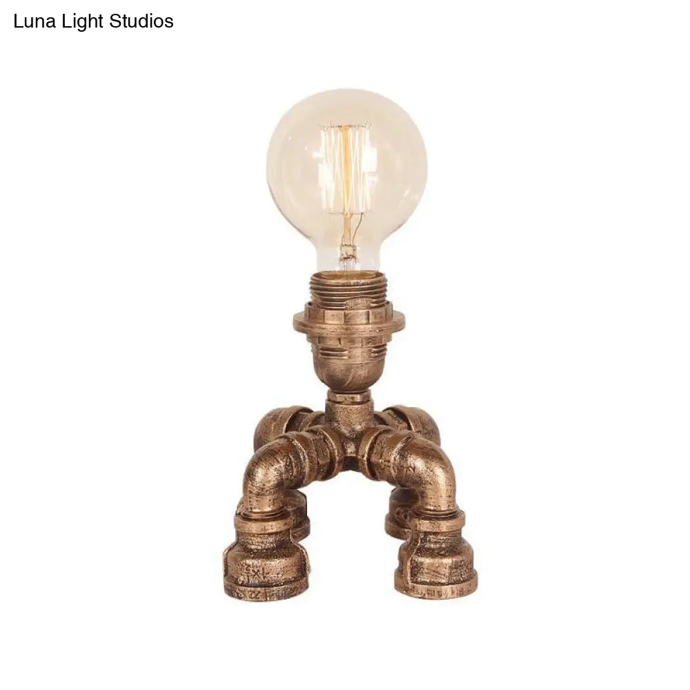 Édith - Bronze Warehouse Style Iron Table Light: Single-Bulb Robot Nightstand