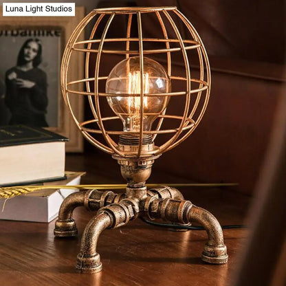 Édith - Bronze Warehouse Style Iron Table Light: Single-Bulb Robot Nightstand