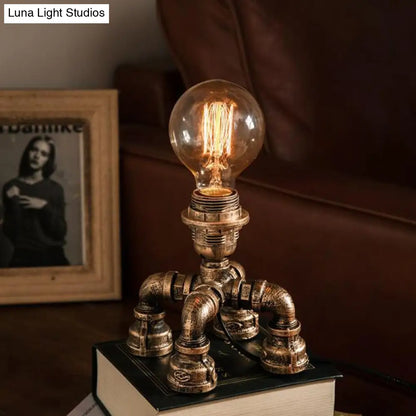 Édith - Bronze Warehouse Style Iron Table Light: Single-Bulb Robot Nightstand