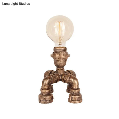 Édith - Bronze Warehouse Style Iron Table Light: Single-Bulb Robot Nightstand