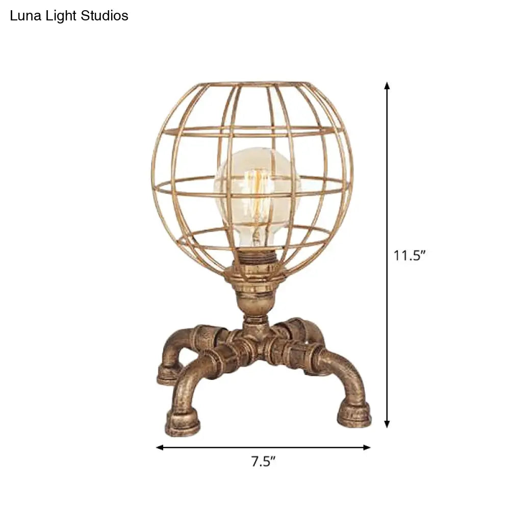 Édith - Bronze Warehouse Style Iron Table Light: Single-Bulb Robot Nightstand