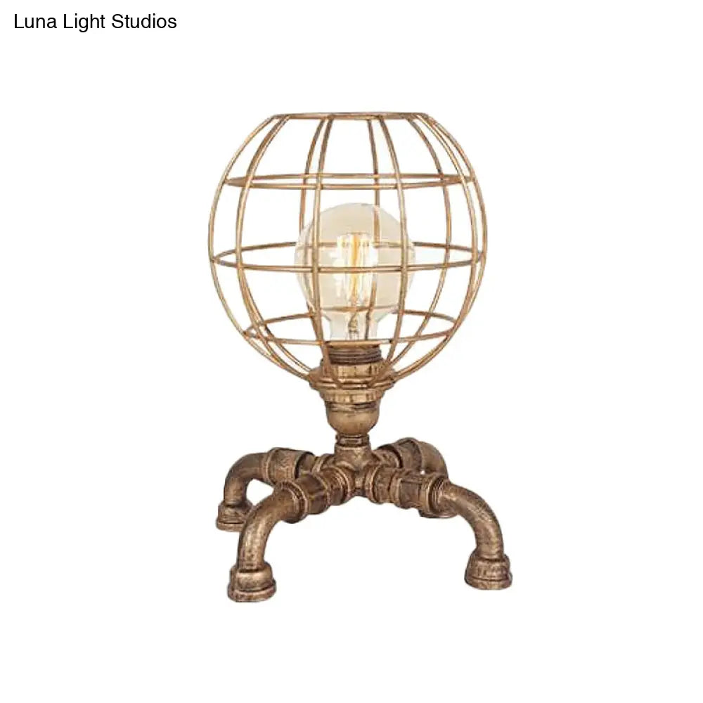 Édith - Bronze Warehouse Style Iron Table Light: Single-Bulb Robot Nightstand