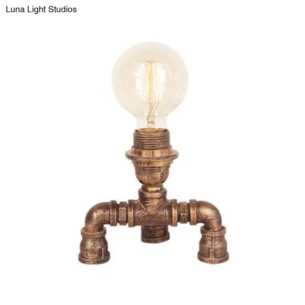 Édith - Bronze Warehouse Style Iron Table Light: Single-Bulb Robot Nightstand