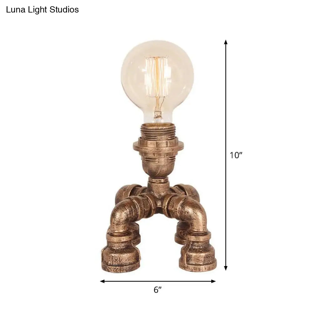 Édith - Bronze Warehouse Style Iron Table Light: Single-Bulb Robot Nightstand