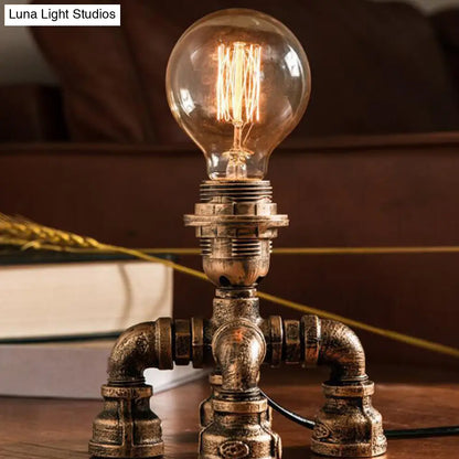 Édith - Bronze Warehouse Style Iron Table Light: Single-Bulb Robot Nightstand