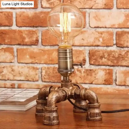 Édith - Bronze Warehouse Style Iron Table Light: Single-Bulb Robot Nightstand