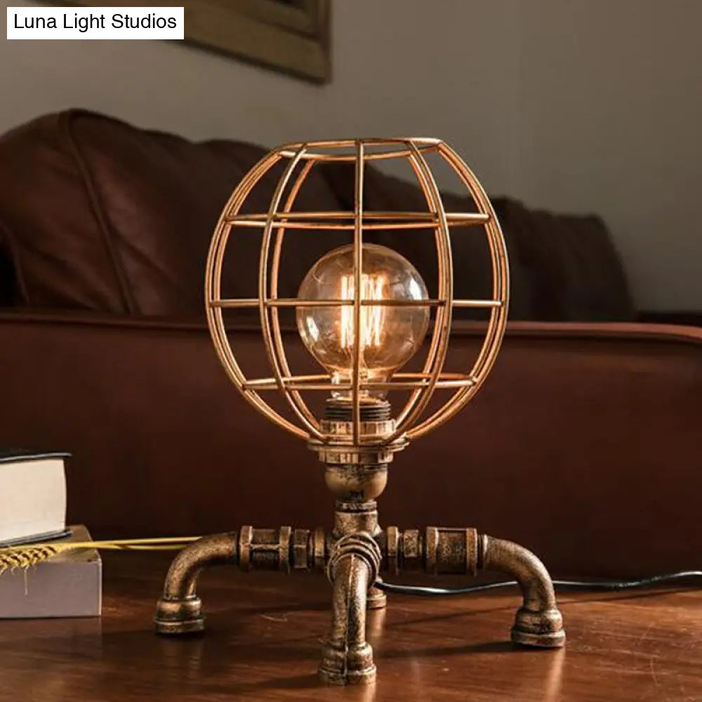 Édith - Bronze Warehouse Style Iron Table Light: Single-Bulb Robot Nightstand