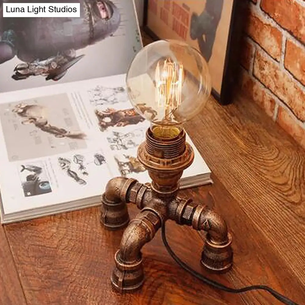 Édith - Bronze Warehouse Style Iron Table Light: Single-Bulb Robot Nightstand