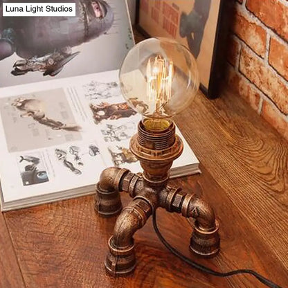 Édith - Bronze Warehouse Style Iron Table Light: Single-Bulb Robot Nightstand